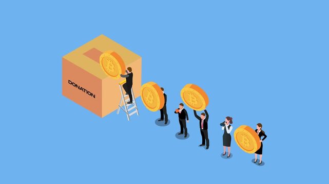 Cryptocurrency Donation and Bitcoin Fundraising 3d animation cartoon
