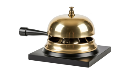 Brass service bell with black handle isolated on transparent background