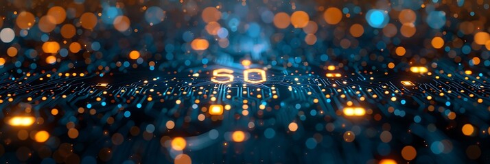 Panoramic Digital Circuits and Futuristic Glowing Data Transmission