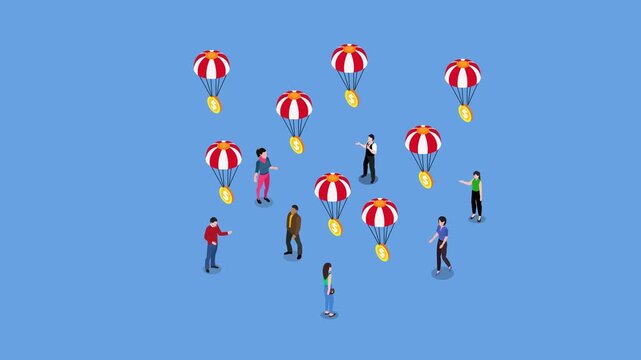 Financial Windfall, Money Rain, or Universal Basic Income (UBI) Concept 3d animation cartoon