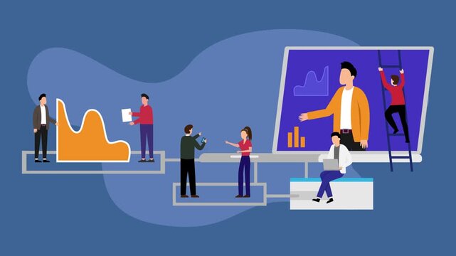 Business Data Processing, Workflow, and Analysis Funnel Illustration cartoon animation