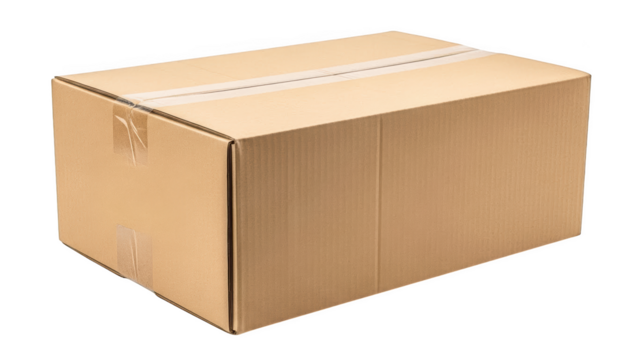Brown cardboard shipping box isolated on transparent background - Powered by Adobe