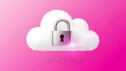 Cloud Security Concept - Padlock on Cloud, Pink Background.