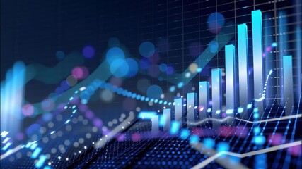 Data analysis visualization showing financial market growth and digital business trend with ascending graph line video 4k - Powered by Adobe