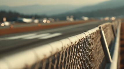 Medium shot of durable fencing installed along airport perimeter designed to prevent wildlife from accessing runways and reduce collision risks.