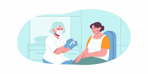 A doctor administering a vaccine injection to a patient in a clinic setting