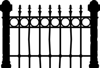 Halloween iron fence border silhouette. Scary metal vector palisade silhouette, park creepy iron border form. Halloween horror cemetery antique barrier or spooky graveyard forged fence shape