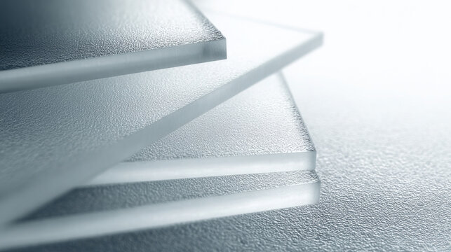 Frosted glass sheets stacked together create beautiful display of transparency and texture, showcasing ethical use of materials design and human - Powered by Adobe