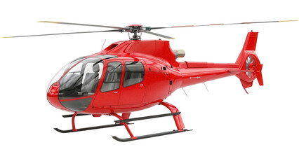 Bright red helicopter PNG isolated on transparent background, modern air transport for travel and rescue operations © Niamh