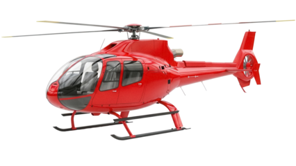 Bright red helicopter PNG isolated on transparent background, modern air transport for travel and rescue operations