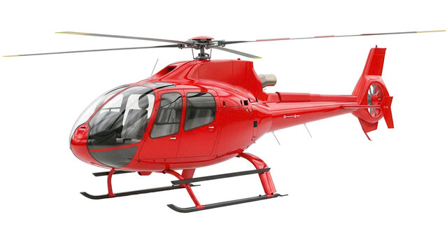 Bright red helicopter PNG isolated on transparent background, modern air transport for travel and rescue operations