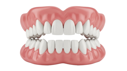 Realistic dentures PNG isolated on transparent background, set of false teeth for dental prosthetics and oral hygiene concepts