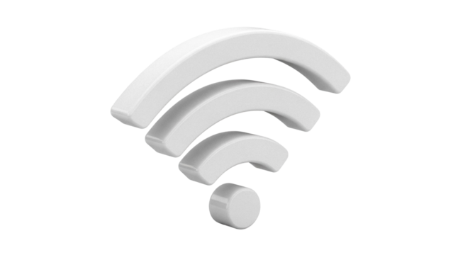 3D Wi-Fi symbol PNG isolated on transparent background, wireless internet connection icon for technology and communication - Powered by Adobe