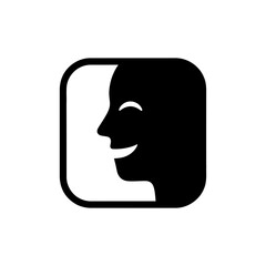 Smiling profile face in rounded square vector illustration