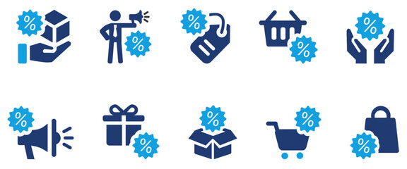 offer icon set vector illustration containg  promotion, sale, discount, shopping, retail, marketing .Solid vector icon symbol 