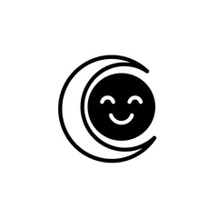Crescent moon with smiling face silhouette vector illustration