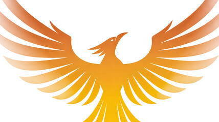 Fototapeta premium Fiery orange phoenix illustration with wide rising wings in gradient style 