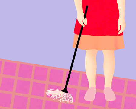 Woman holding a cleaning mop