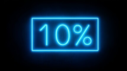 Neon 10 Discount Sign on Black Background with Sale Promotion.