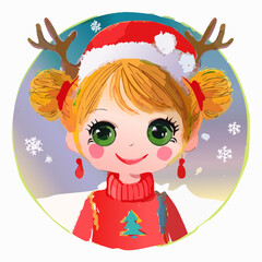 Cute Little Girl Celebrating Christmas – Vector Illustration
