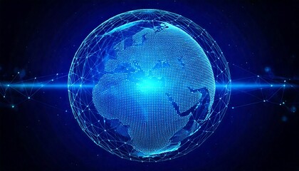 Obraz premium Digital blue world globe with a glowing network in space