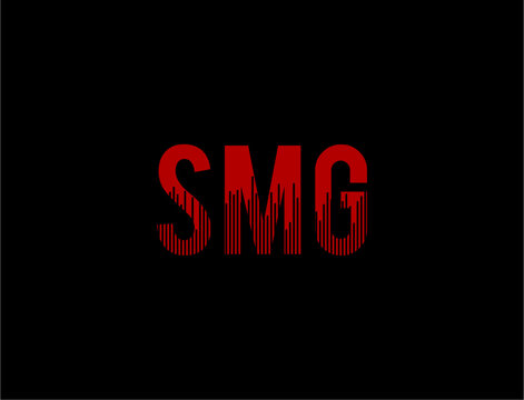 Text smg in red with black background