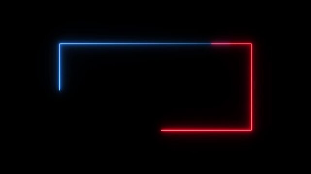 Animation of glowing neon rectangles abstract background. abstract glowing blue neon rectangle border frame. 4k animated on black background