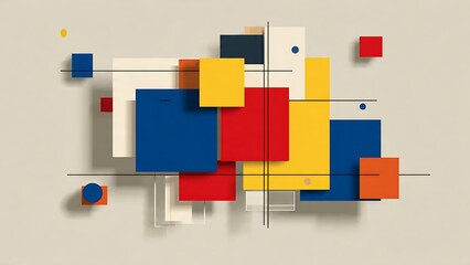 Simple Abstract Geometric Shapes in Blue, Red, Yellow and White Tones