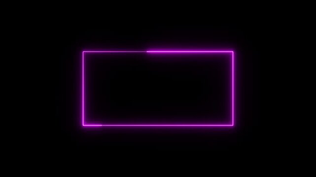 rectangle frame icon animation glowing neon pink and blue color bordar frame display box round shape retro screen photo frame rotation seamless footage line movement on black background