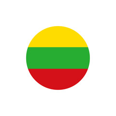 Yellow green red circular Lithuanian flag icon, stylized tricolor symbol of Lithuania’s national pride, culture, heritage, unity, and identity