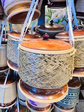 This handwoven bamboo basket, called a tīb khao or kratip, is the traditional Lao container for serving and keeping sticky rice warm and&nbsp;moist&nbsp;during&nbsp;me
