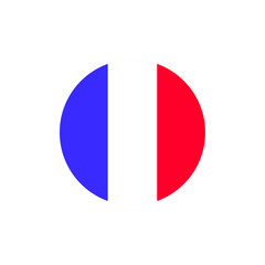Blue white red circular French flag icon, stylized tricolor symbol of France&rsquo;s national identity, culture, diplomacy, and international representation