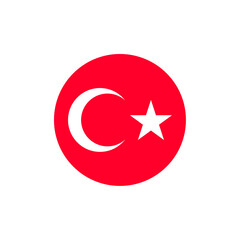 Red circular Turkish flag icon with white star and crescent, symbolizing national pride, heritage, Islamic identity, and sovereignty of the Republic of Turkey
