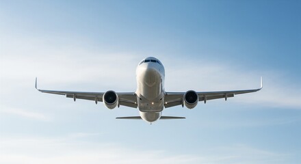 Airplane Taking Off Against a Bright Blue Sunny Sky