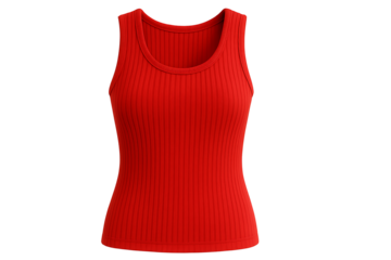 Red ribbed tank top for women isolated on a transparent background