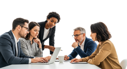 Diverse Team Brainstorming and Collaborating on Laptop
