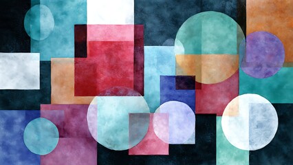 Abstract Geometric Collage of Squares and Circles in Pastel Colors