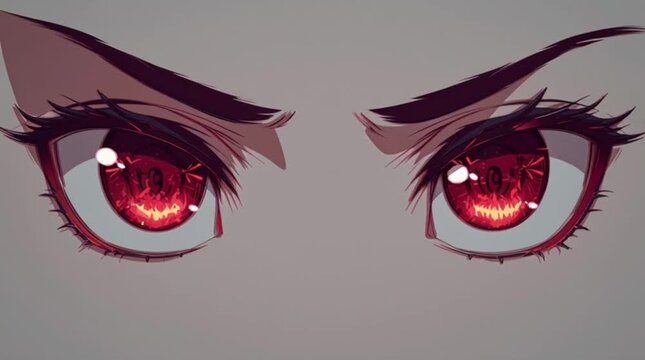 Intense Anime Eyes Red Glowing Wrath Angry Demonic Power Closeup Graphic Resource