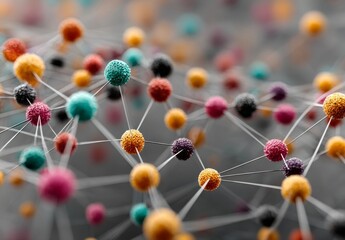  Interconnected Multi-Colored Spheres Representing Complex Data Structure and Scientific Connections, Neural Links.