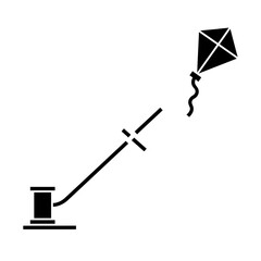 Broken kite string spool and kite scene vector illustration