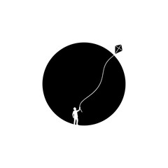 Central sun disc with small kite flyer vector illustration