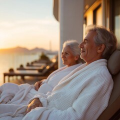 Senior couple having rest in a hotel or in a cruise ship