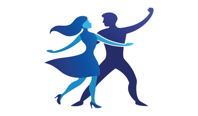 Dynamic duo dancing together in blue silhouette style