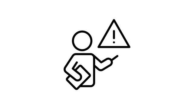 Warning, caution, danger, and minimize risk icon signs animation. Alert, attention, hazard, error, problem education. Triangle exclamation mark icon with information guide animated