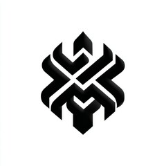  Black, Interlocking Shapes on White Background, Modern Symbol of Strength and Complexity.