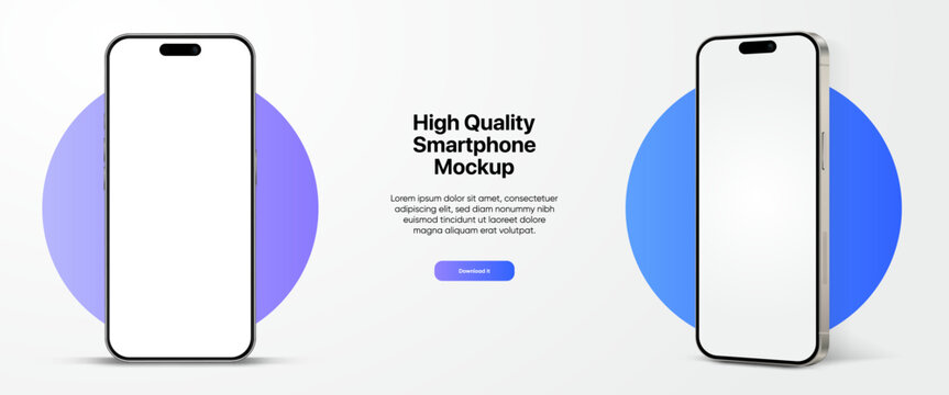 Realistic smartphone mockup. Mobile phone vector with isolated on white background. Device front view. 3D mobile phone with shadow. Realistic, high quality smart phone mockup for ui ux presentation.