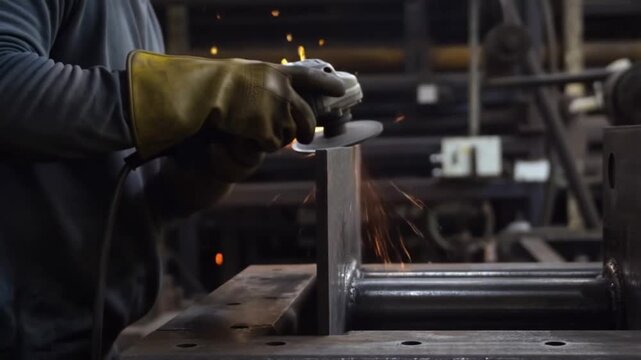 Industrial worker using a grinder with sparks flying, highlighting the essence of metalworking and craftsmanship Stock Video