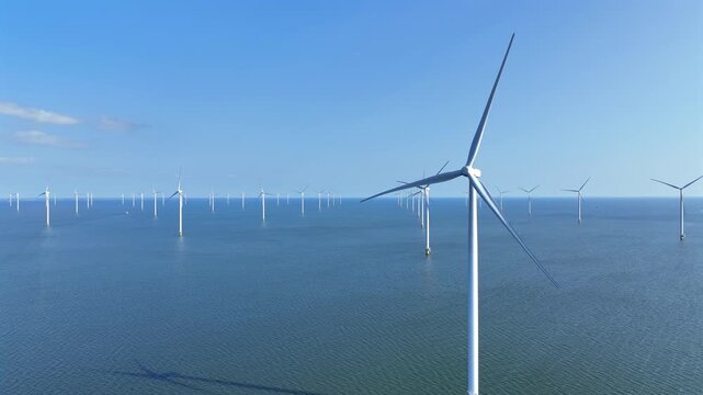 Aerial video from wind turbines at the IJsselmeer in the Netherlands
