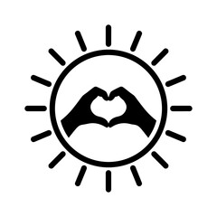 Hand heart inside double circle badge icon vector illustration