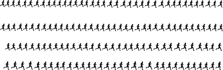 Silhouettes of running people in continuous motion sequence, athletic movement illustration set, jogger action poses for fitness, sports animation design elements